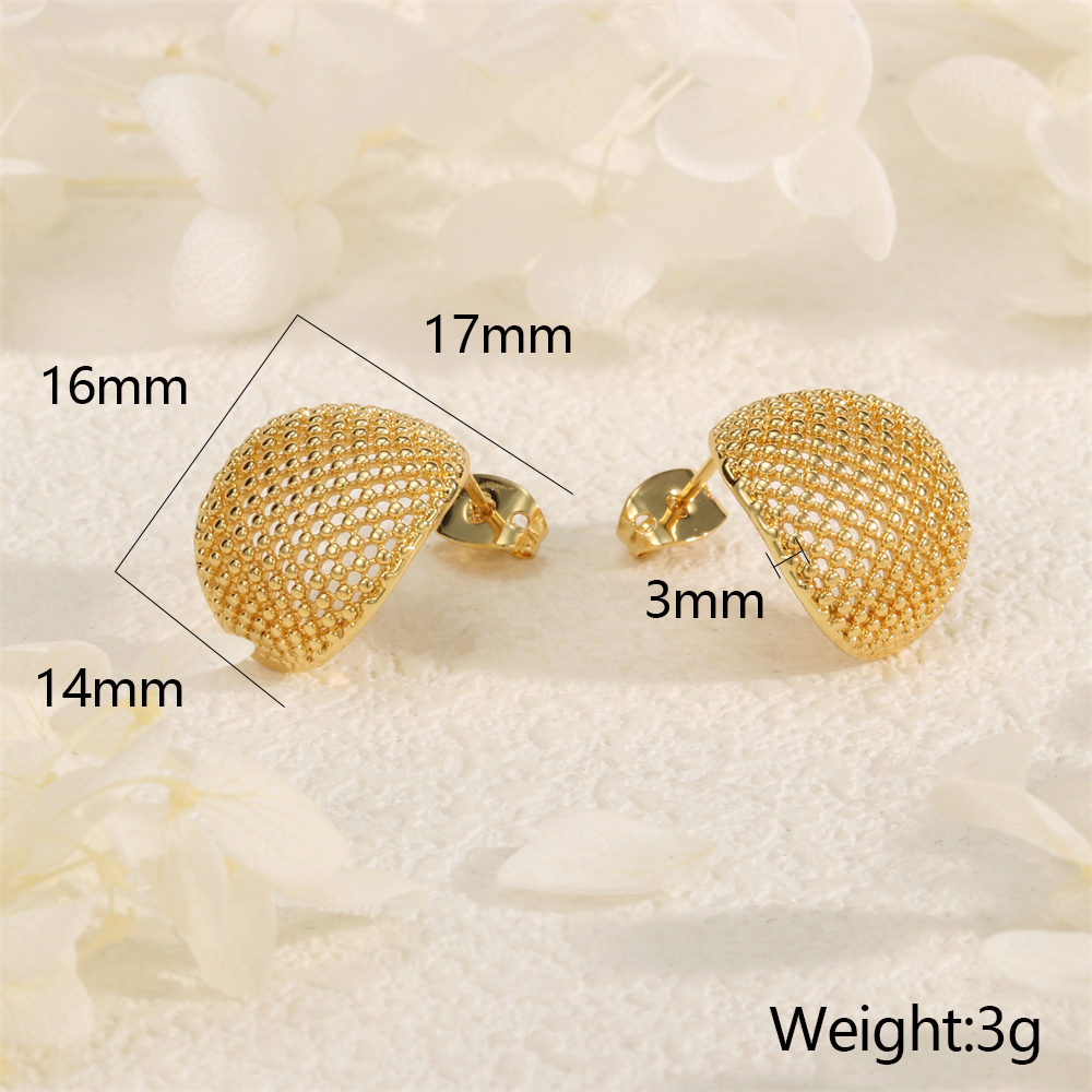 1 Pair Vintage Style Commute Round Plating Mesh Copper 18K Gold Plated Ear Studs display picture 7