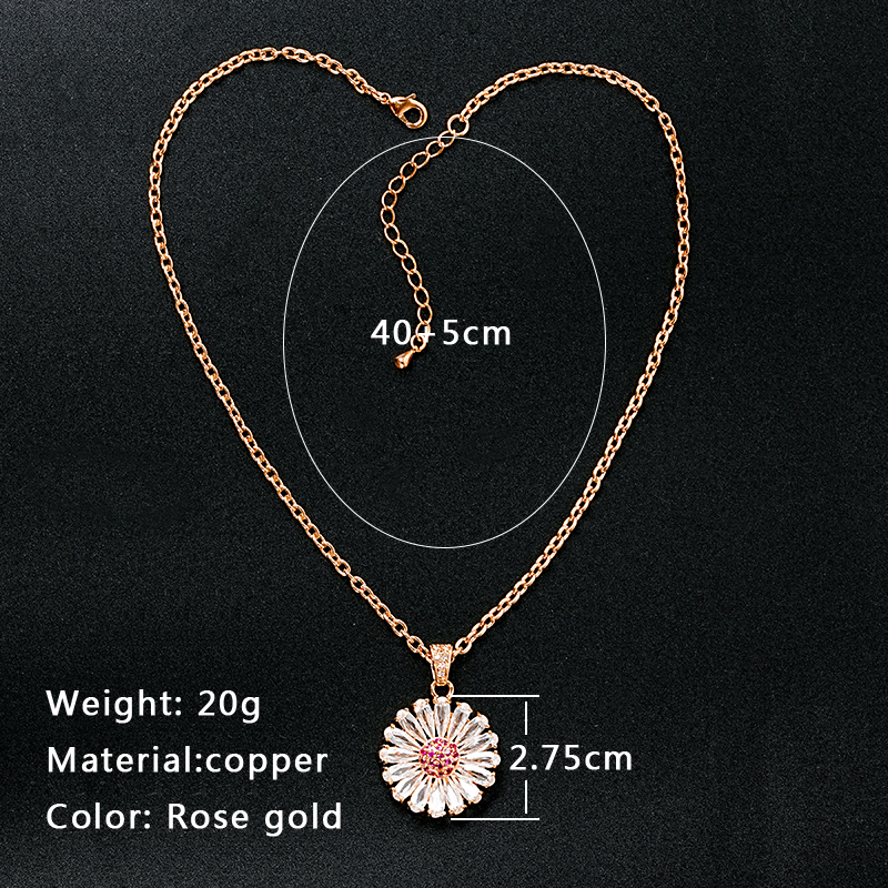 Copper Rose Gold Plated Classical Retro Inlay Flower Zircon Pendant Necklace display picture 5