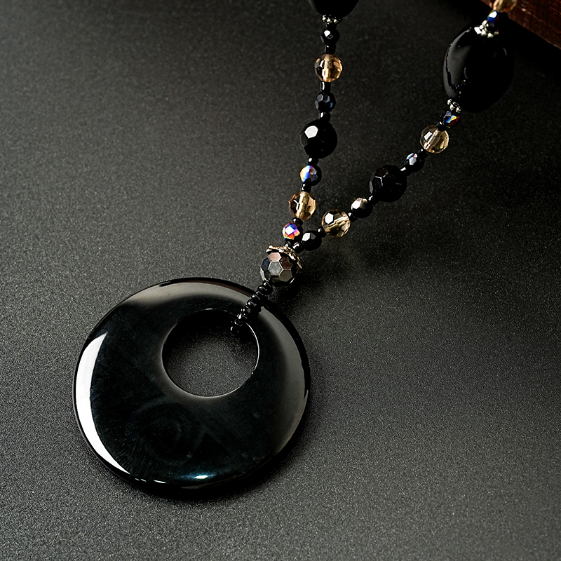 Klassisch Retro Geometrisch Kupfer Perlen Inlay Harz Glasperlen Frau Halskette Mit Anhänger display picture 1