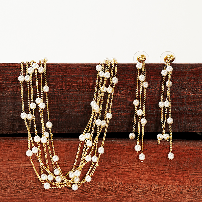 Cobre Chapados en oro de 18k Elegante Glamour Geométrico Con Cuentas Embutido Perlas Artificiales Aretes Collar display picture 3