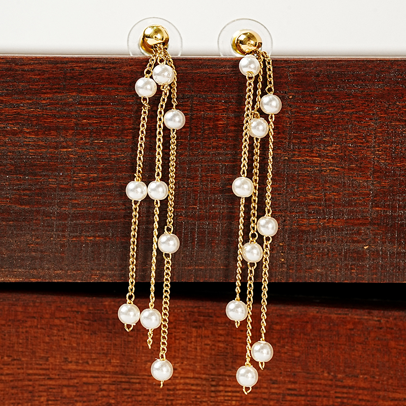 Copper 18K Gold Plated Elegant Glam Geometric Beaded Inlay Artificial Pearls Earrings Necklace display picture 2