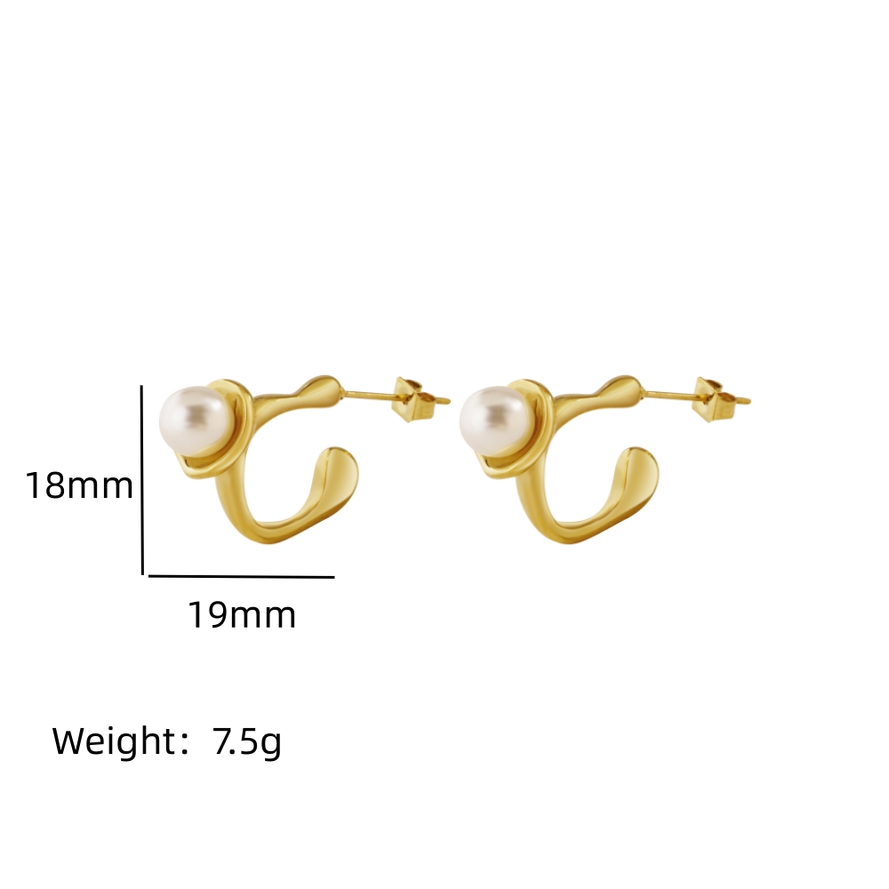 1 Pair Elegant Classical Simple Style Pearl Plating Inlay 304 Stainless Steel Artificial Pearls 18K Gold Plated Ear Studs display picture 9