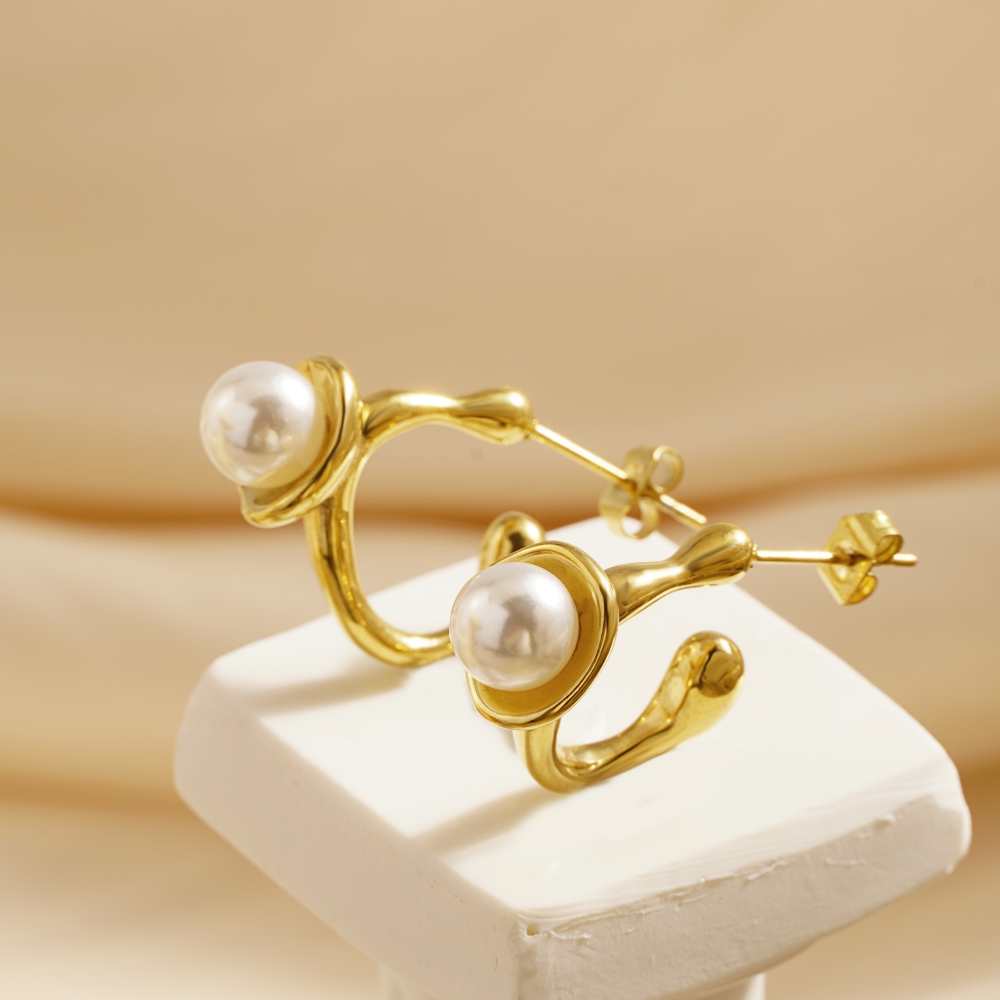 1 Paar Elegant Klassisch Einfacher Stil Perle Überzug Inlay Edelstahl 304 Künstliche Perlen 18 Karat Vergoldet Ohrstecker display picture 10