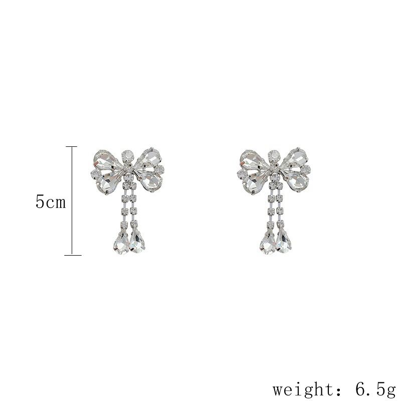 1 Pair Glam Luxurious Bow Knot Inlay Sterling Silver Artificial Crystal Drop Earrings display picture 4