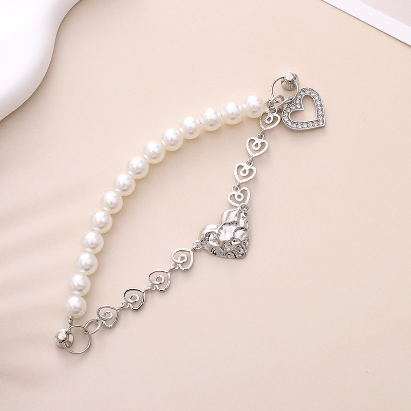 Simple Style Heart Shape Bow Knot Imitation Pearl Beaded Plating Inlay Rhinestones Mobile Phone Chain display picture 6