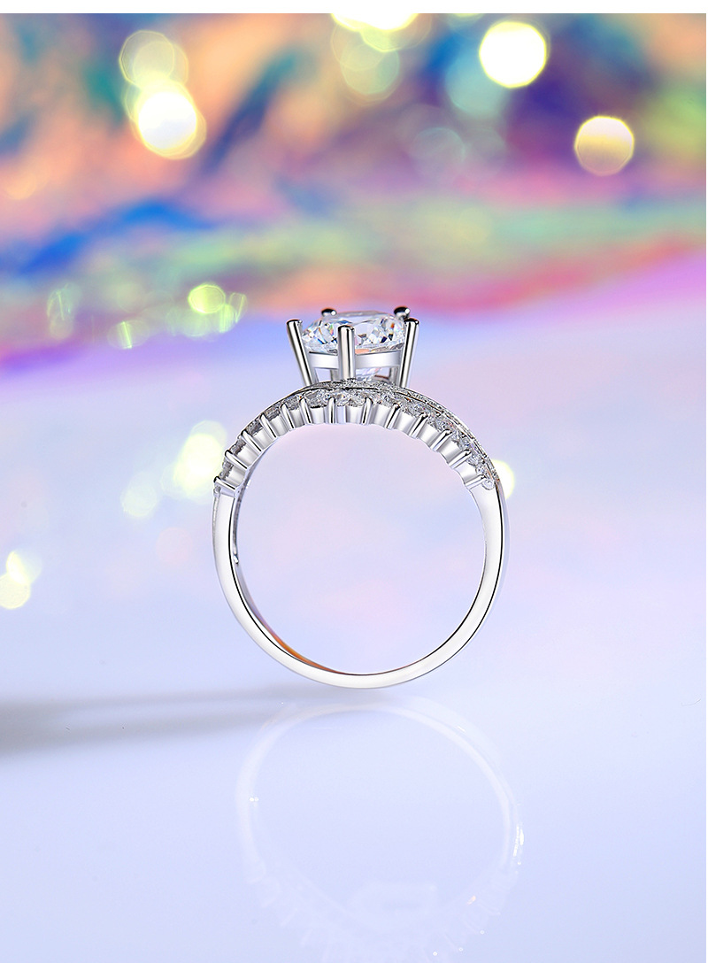 Plata Esterlina Elegante Corona Embutido Diamantes De Imitación Moissanita Anillos display picture 2