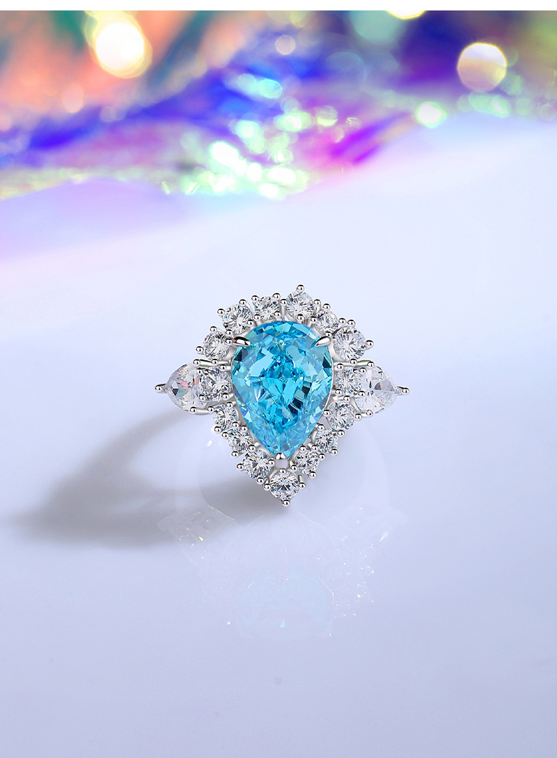 Sterling Silber Einfacher Stil Wassertropfen Einfarbig Inlay Diamant Mit Hohem Kohlenstoffgehalt Ringe display picture 1