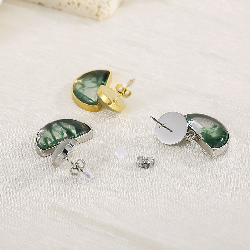 1 Paire Style Simple Demi-Cercle Rond Incruster Acier Inoxydable Opale Plaqué Or 18K Boucles D'oreilles display picture 9