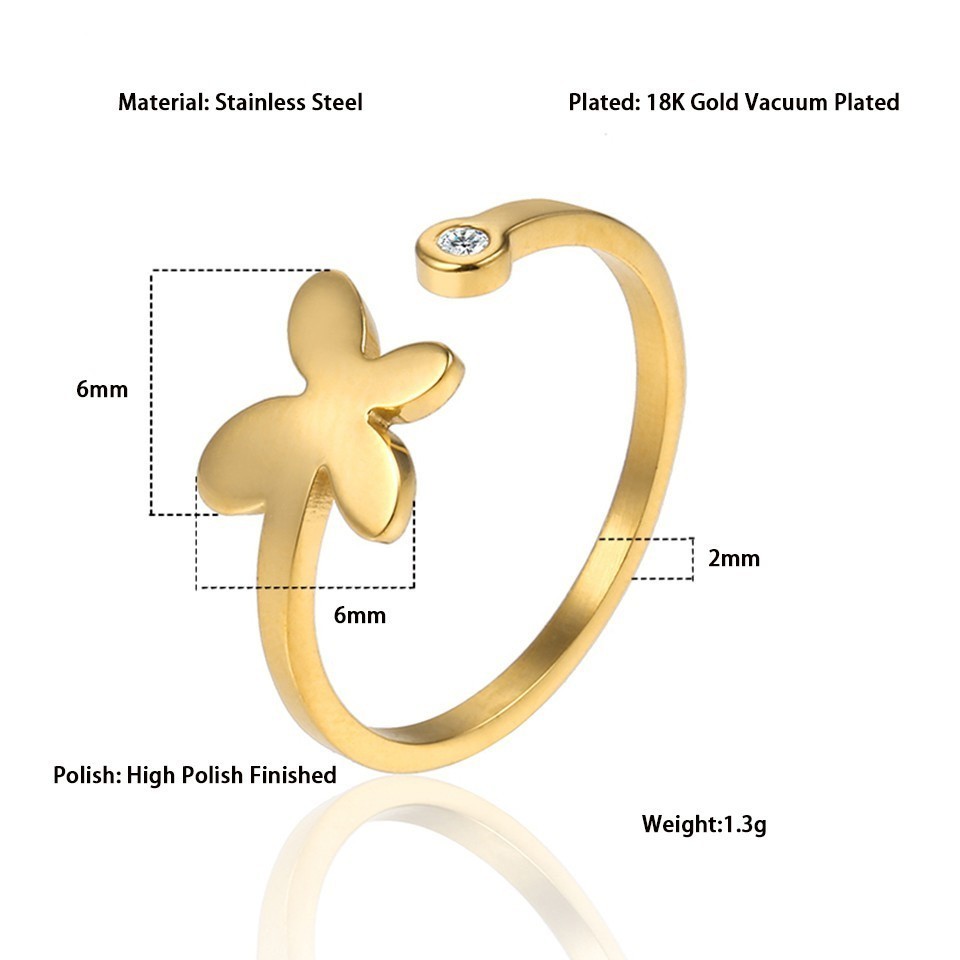 Stainless Steel 18K Gold Plated Sweet Heart Shape Butterfly Open Rings display picture 17