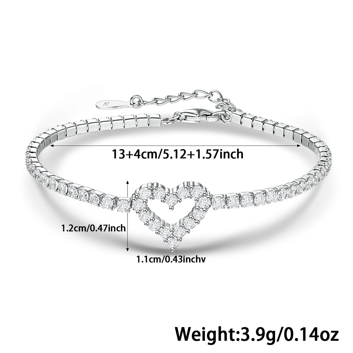 Elegant Glam Luxurious Heart Shape Sterling Silver Plating Inlay Zircon White Gold Plated Women's Bracelets Necklace Jewelry Set display picture 1