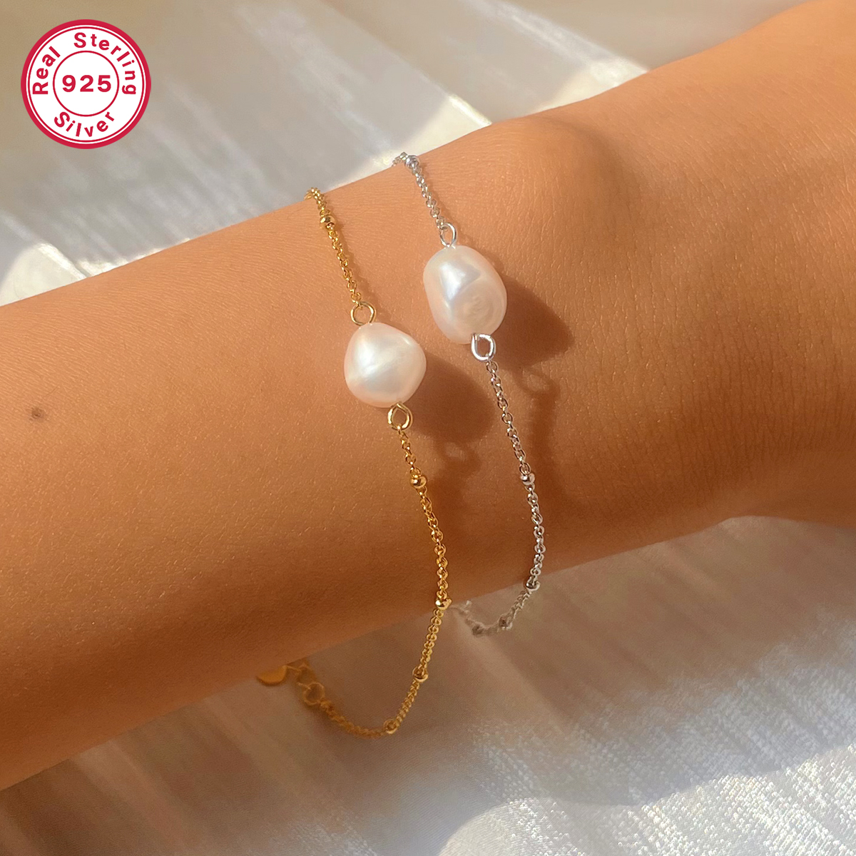 Ethnic Style Simple Style Pearl Sterling Silver Plating White Gold Plated Gold Plated Women's Bracelets Necklace Jewelry Set display picture 5
