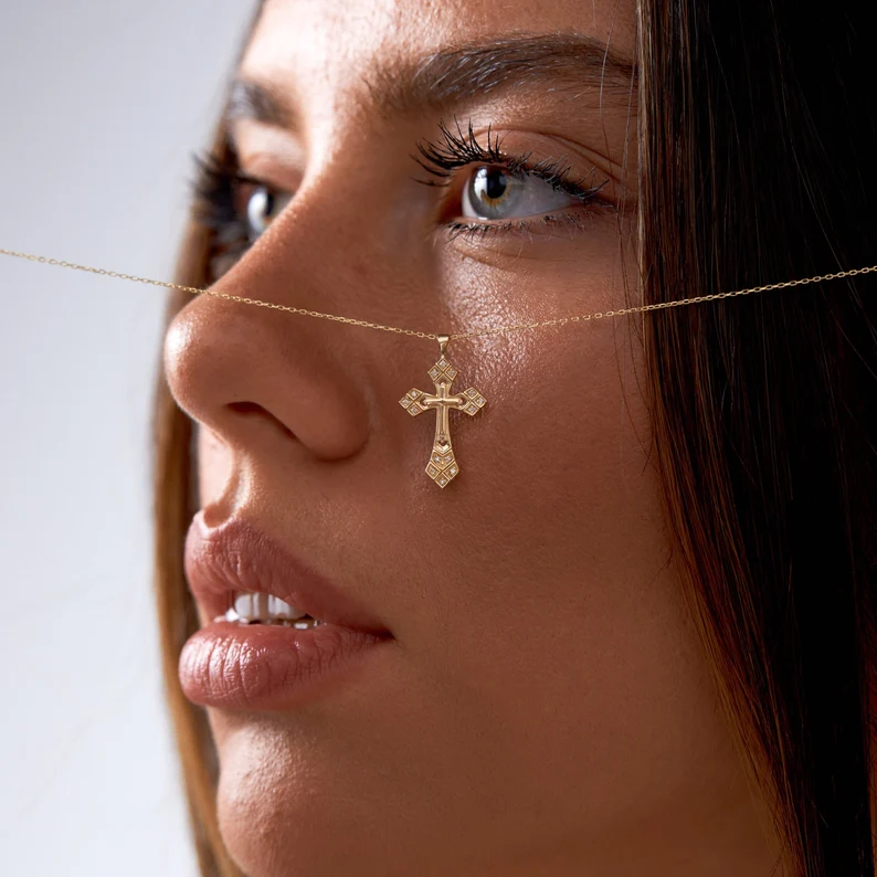 Copper Gold Plated Casual Simple Style Cross Inlay Zircon Pendant Necklace display picture 3