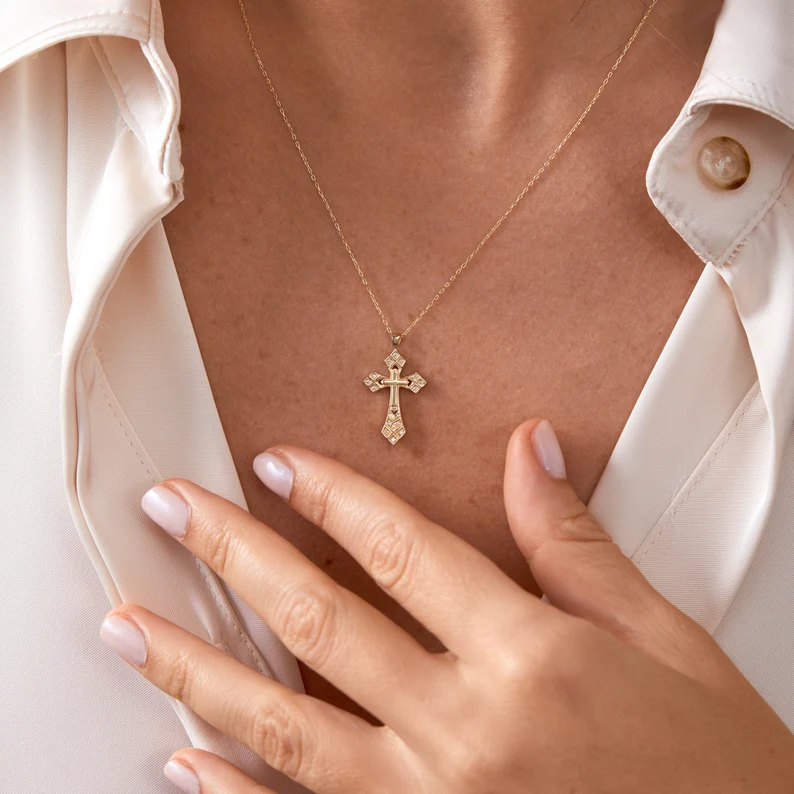 Copper Gold Plated Casual Simple Style Cross Inlay Zircon Pendant Necklace display picture 4