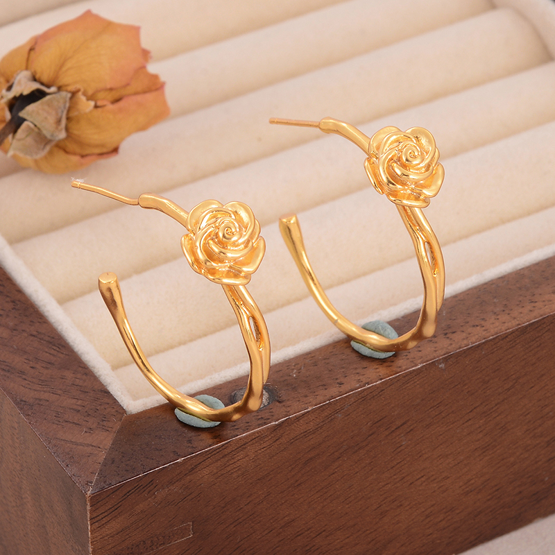 1 Pair Elegant Rose Flower Plating Inlay Copper Pearl Zircon 18K Gold Plated Ear Studs display picture 24