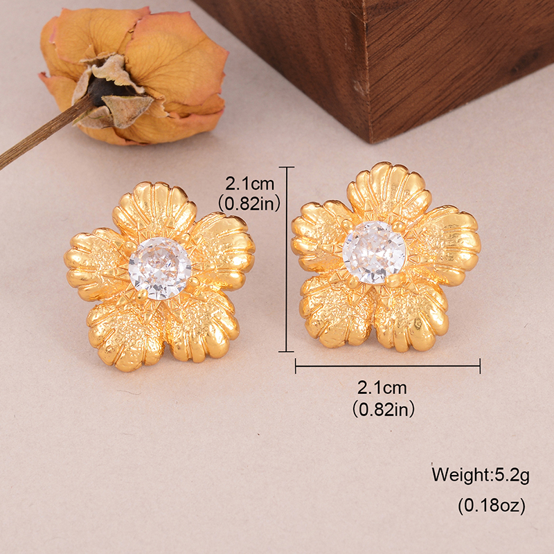 1 Pair Elegant Rose Flower Plating Inlay Copper Pearl Zircon 18K Gold Plated Ear Studs display picture 17