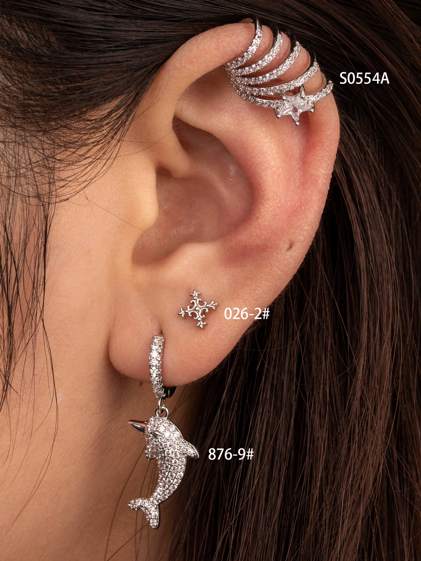 1 Piece IG Style Cross Star Whale Inlay Copper Zircon Ear Studs display picture 4