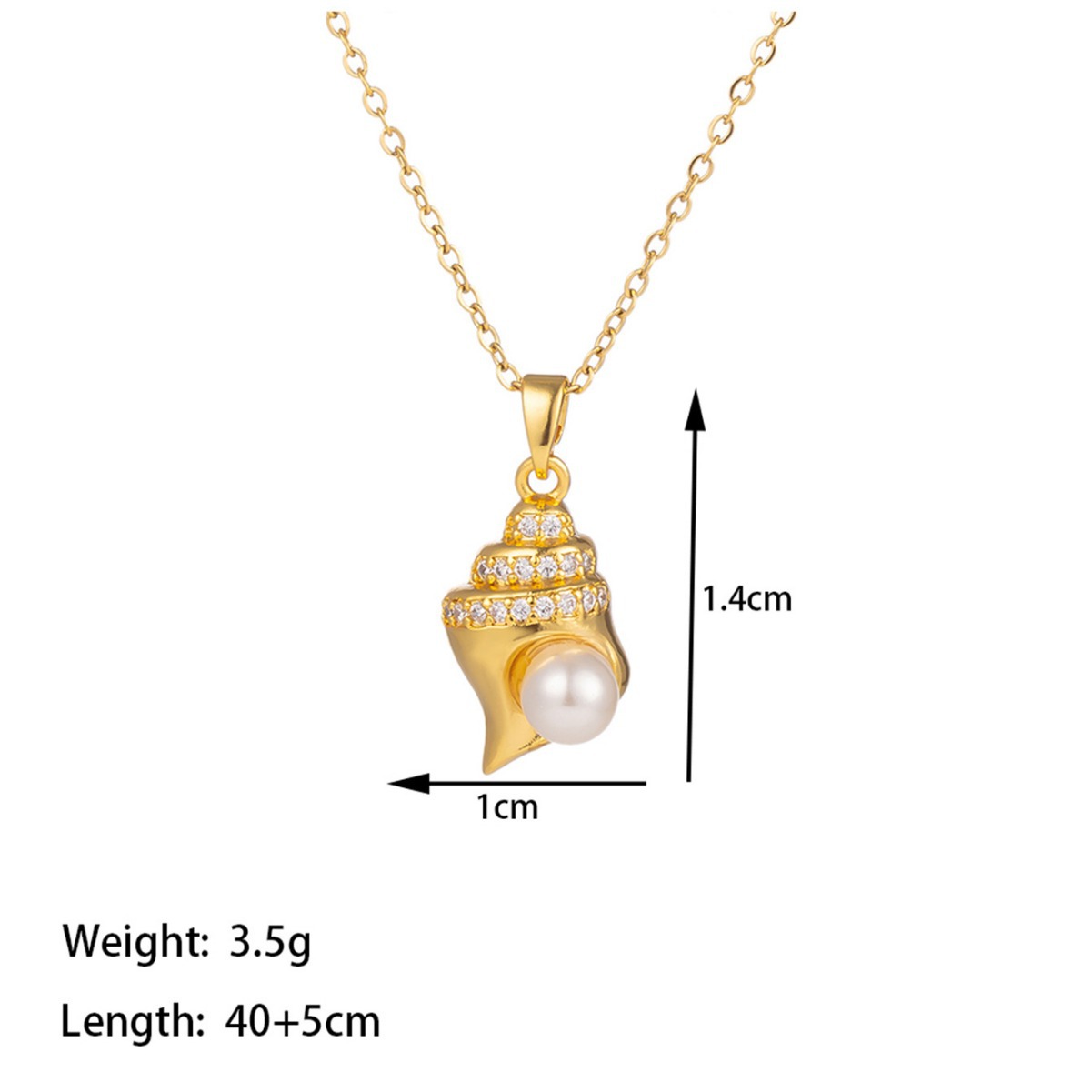 304 Stainless Steel 18K Gold Plated Casual Simple Style Polishing Plating Inlay Conch Shell Artificial Rhinestones Plastic Pendant Necklace display picture 4