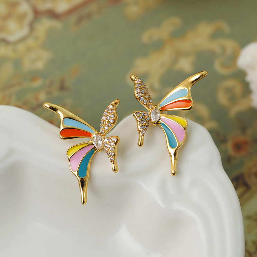 1 Par Elegante Mariposa Enchapado Cobre Chapados en oro de 18k Pendientes display picture 2