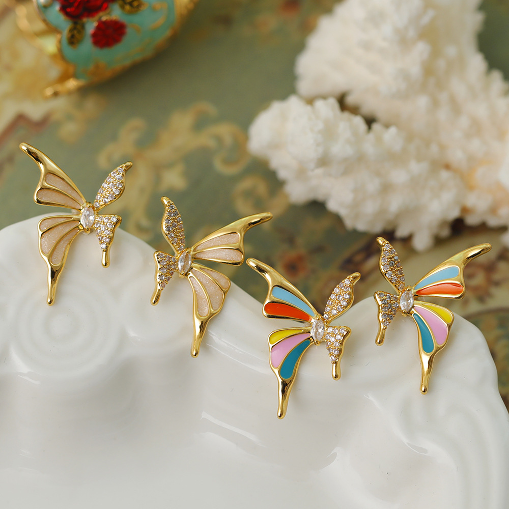 1 Par Elegante Mariposa Enchapado Cobre Chapados en oro de 18k Pendientes display picture 6