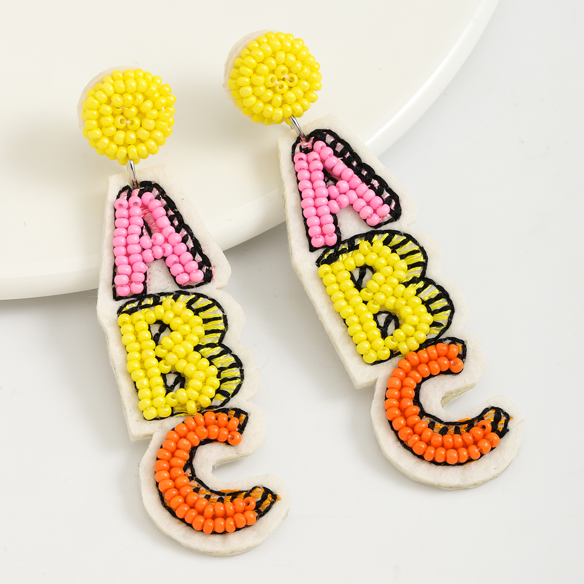1 Pair Casual Cute Handmade Letter Plating Inlay Cloth Seed Bead Drop Earrings display picture 1