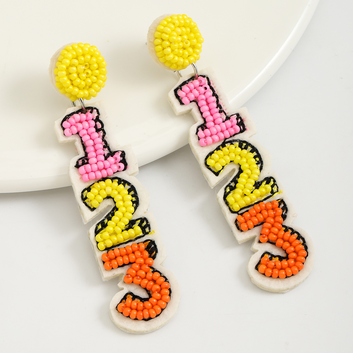 1 Pair Casual Cute Handmade Letter Plating Inlay Cloth Seed Bead Drop Earrings display picture 3