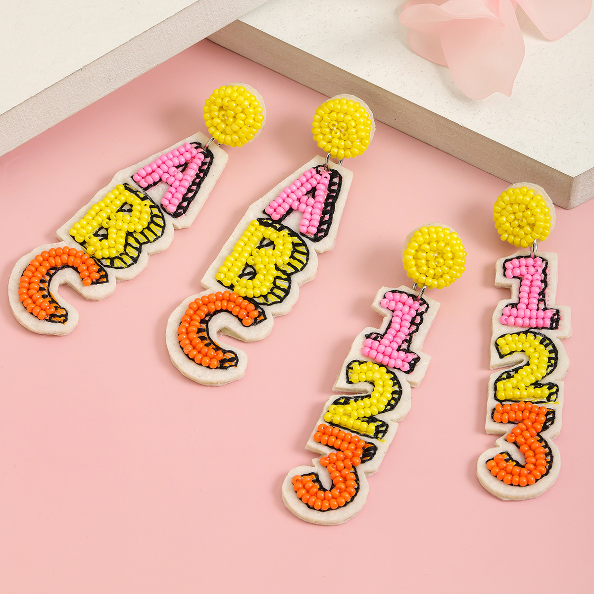 1 Pair Casual Cute Handmade Letter Plating Inlay Cloth Seed Bead Drop Earrings display picture 4