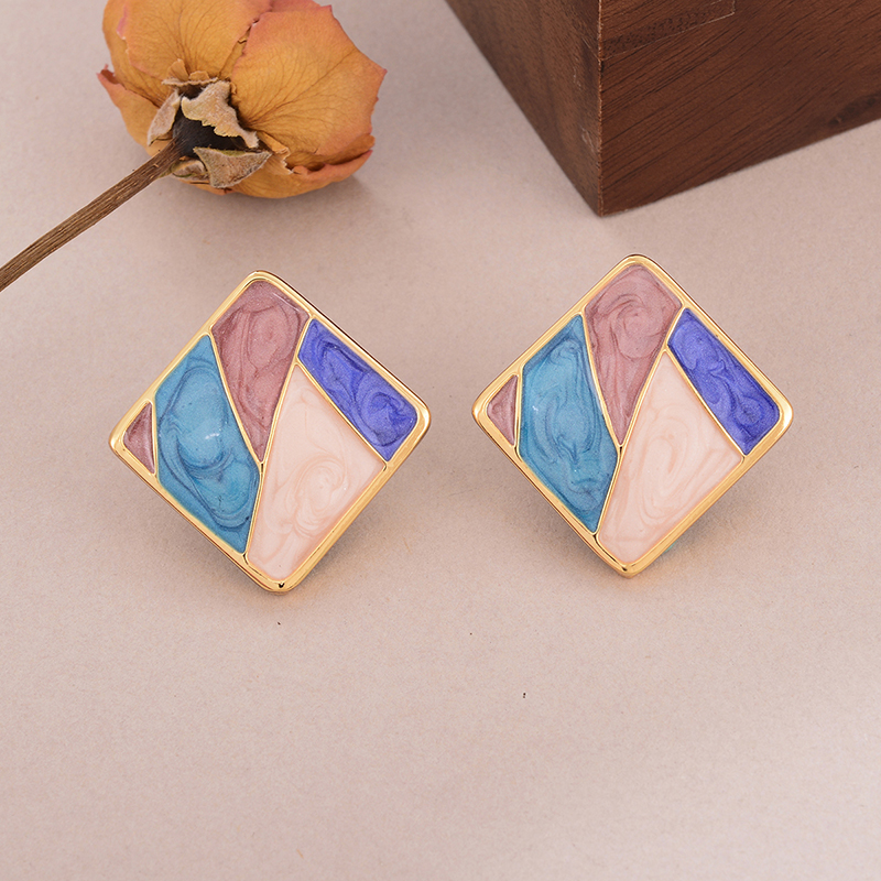 1 Pair Vintage Style Square Oval Stoving Varnish Plating Copper 18K Gold Plated Ear Studs display picture 12