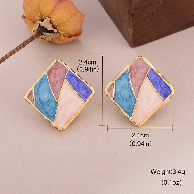 1 Pair Vintage Style Square Oval Stoving Varnish Plating Copper 18K Gold Plated Ear Studs display picture 10