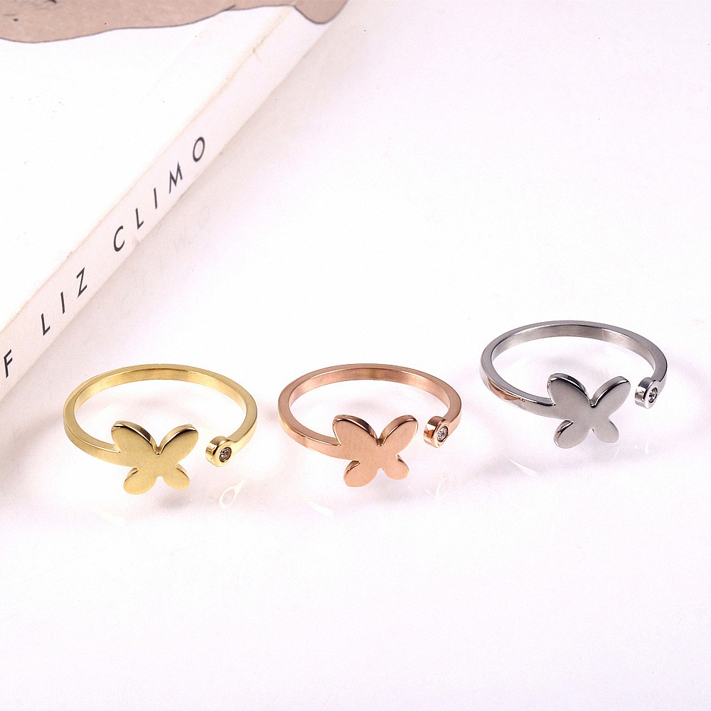 Stainless Steel 18K Gold Plated Sweet Heart Shape Butterfly Open Rings display picture 4