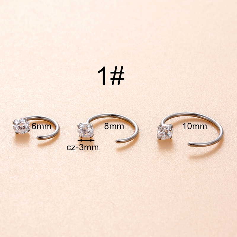 1 Piece Nose Rings & Studs Hip-Hop Solid Color Stainless Steel Inlay Zircon Nose Rings & Studs display picture 2
