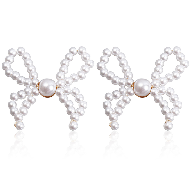 1 Pair Elegant Bow Knot Inlay Imitation Pearl Alloy Pearl Ear Studs display picture 3