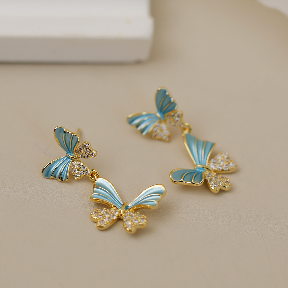 1 Pair Simple Style Classic Style Butterfly Plating Copper 18K Gold Plated Drop Earrings display picture 1