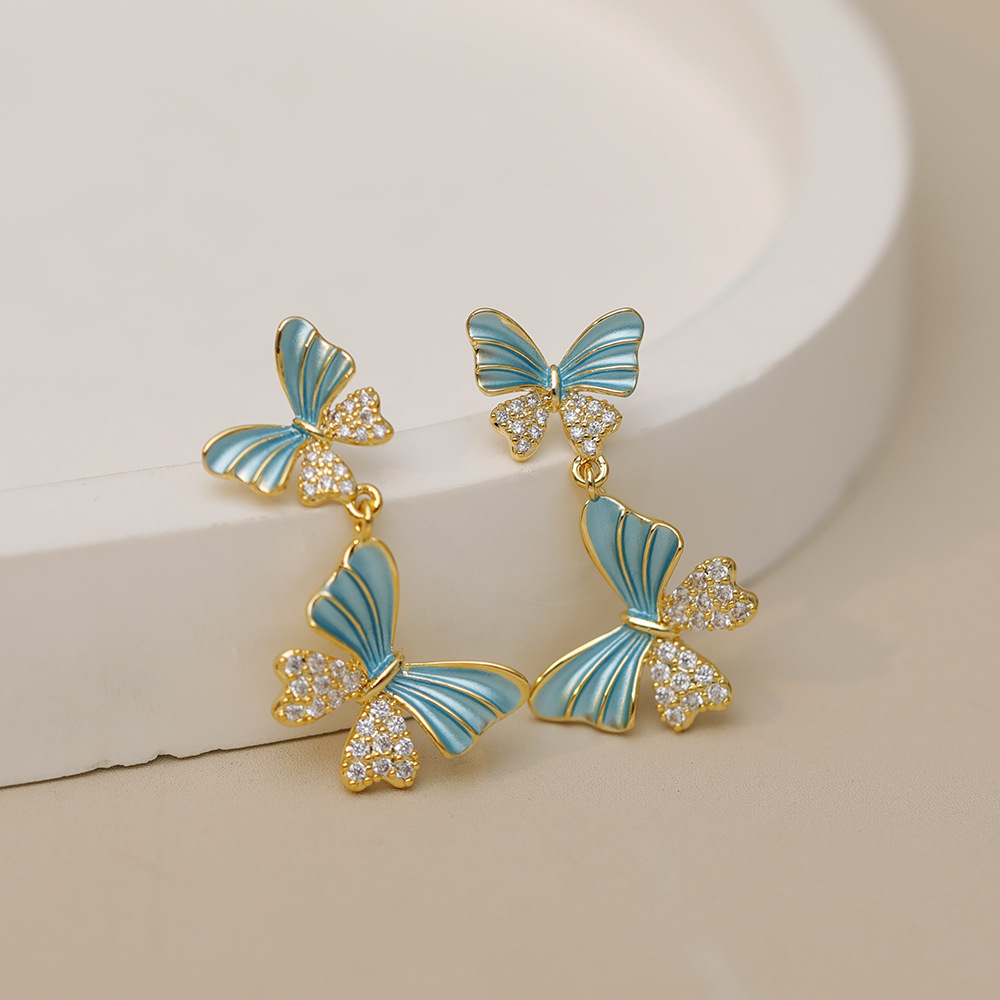 1 Pair Simple Style Classic Style Butterfly Plating Copper 18K Gold Plated Drop Earrings display picture 4