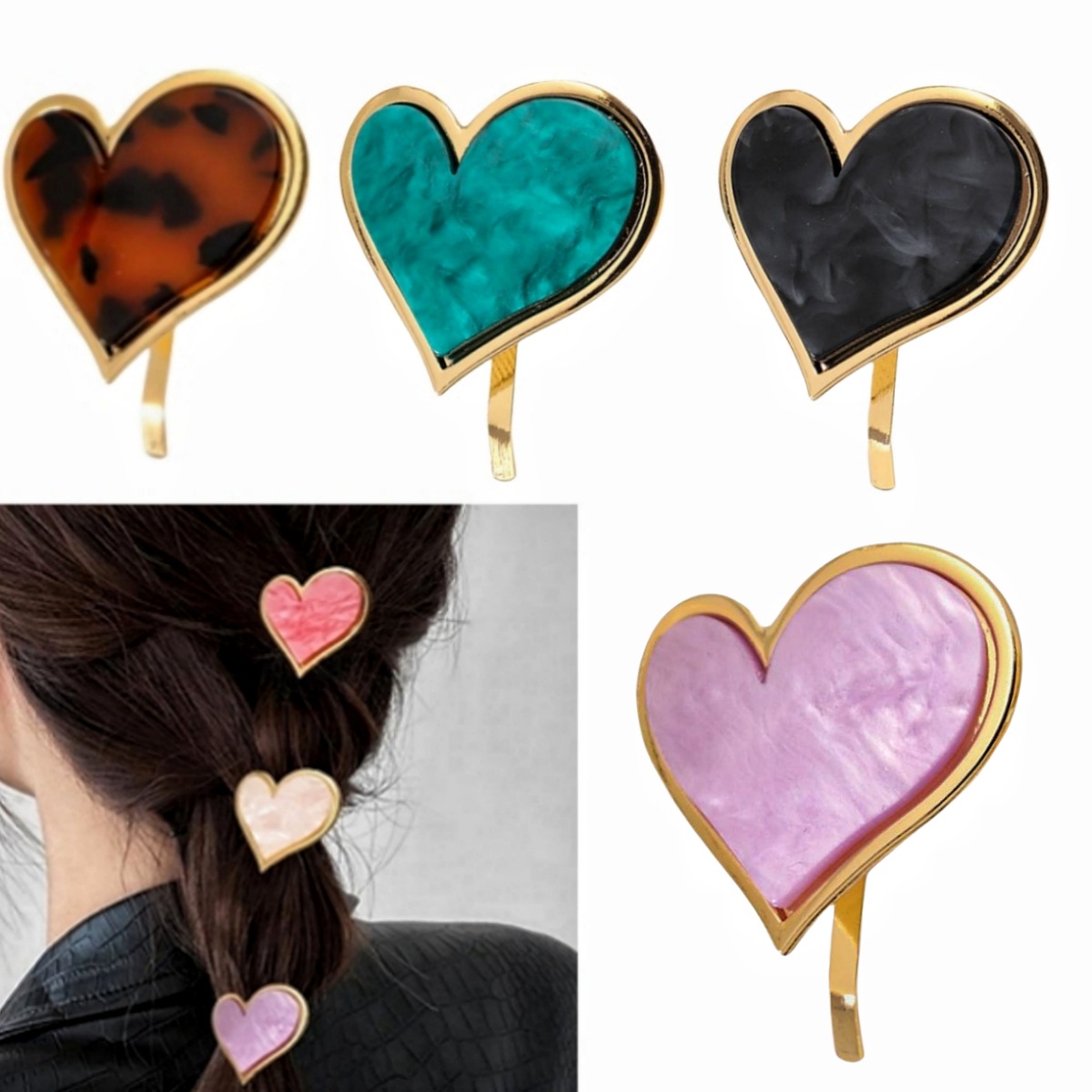 Women's Retro Heart Shape Acetic Acid Sheets Plating Hair Clip display picture 3