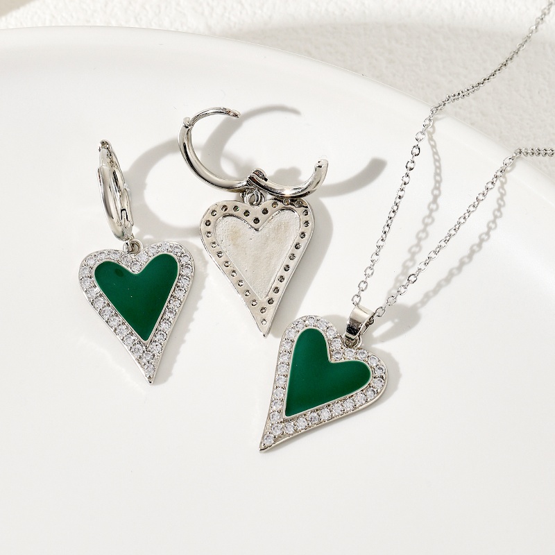Copper Silver Plated Simple Style Classic Style Heart Shape Enamel Plating Jewelry Set display picture 1