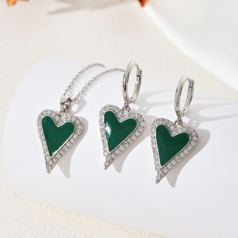 Copper Silver Plated Simple Style Classic Style Heart Shape Enamel Plating Jewelry Set display picture 2