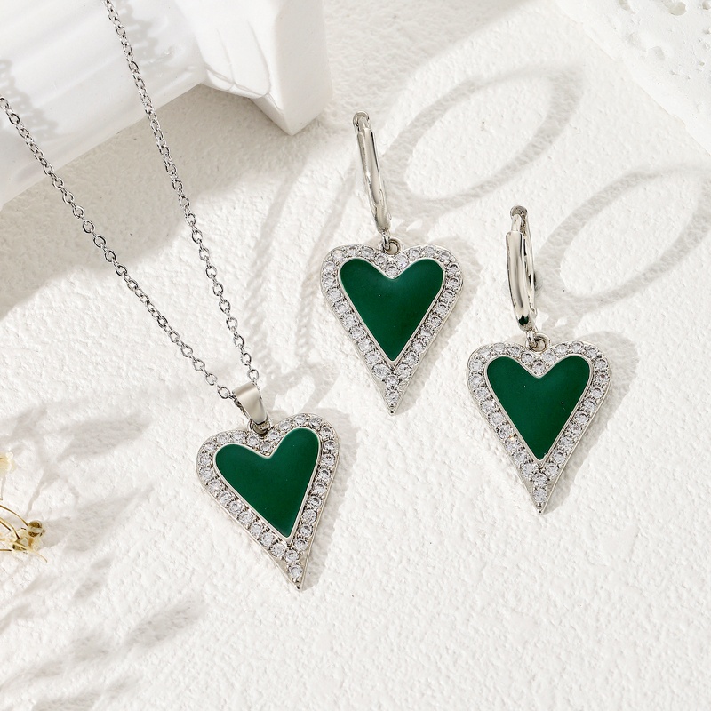 Copper Silver Plated Simple Style Classic Style Heart Shape Enamel Plating Jewelry Set display picture 4