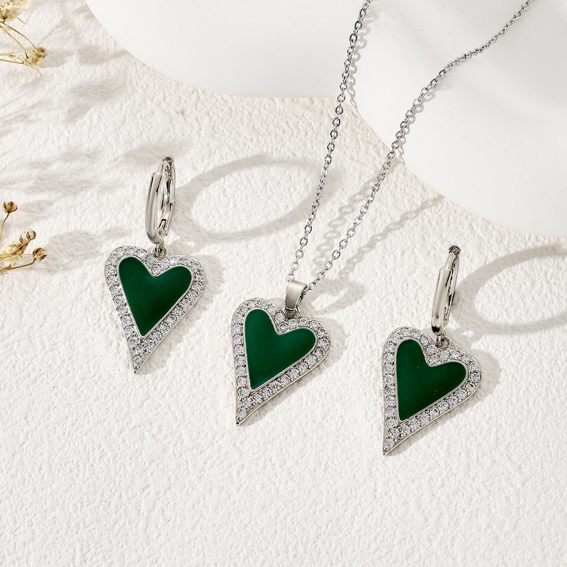 Copper Silver Plated Simple Style Classic Style Heart Shape Enamel Plating Jewelry Set display picture 5