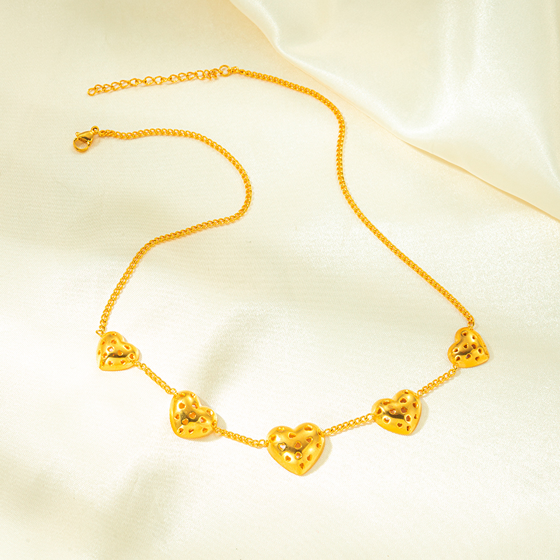 Edelstahl 304 Vergoldet Vintage-Stil Aushöhlen Herzform Kette Halskette display picture 3