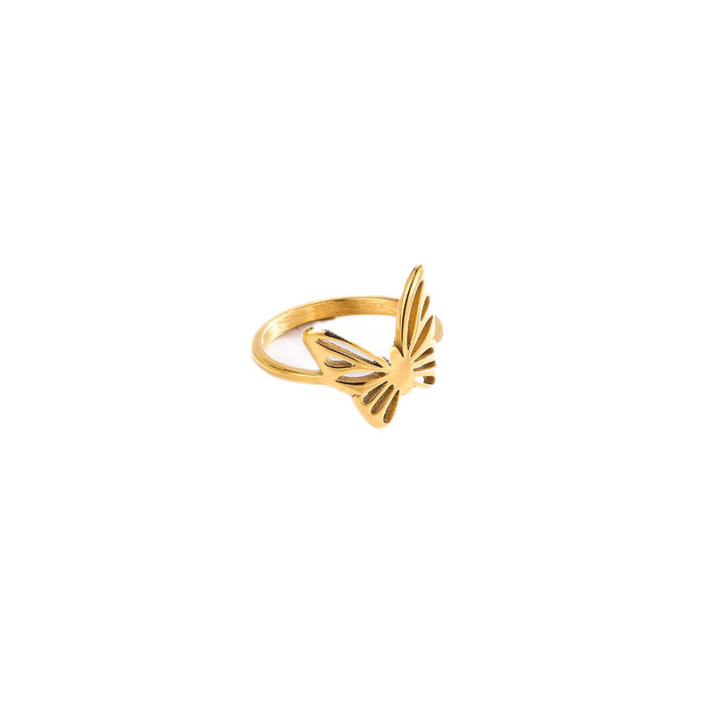Acero Titanio Chapados en oro de 18k Elegante Mariposa Acero Titanio Anillos Abiertos display picture 5