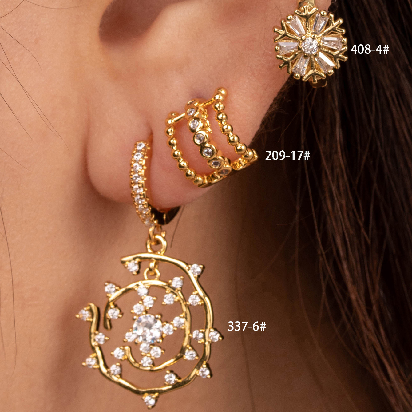 1 Piece IG Style C Shape Flower Inlay Copper Zircon Hoop Earrings display picture 4