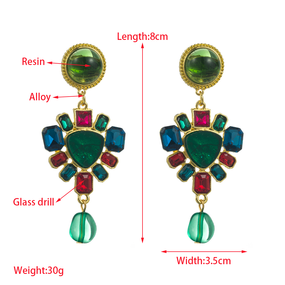 1 Pair Casual Bohemian Round Heart Shape Inlay Zinc Alloy Artificial Diamond Resin Earrings display picture 1