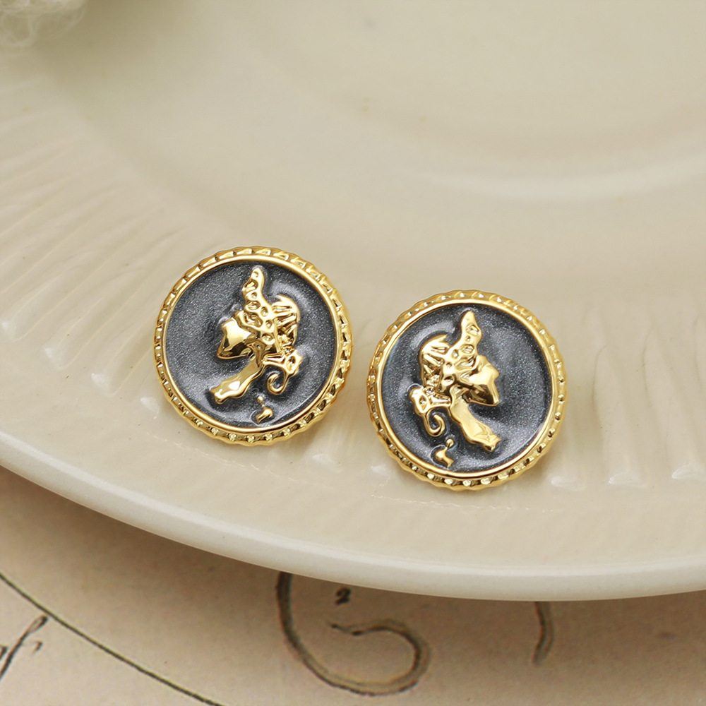 1 Pair Vintage Style Human Round Copper 18K Gold Plated Ear Studs display picture 6