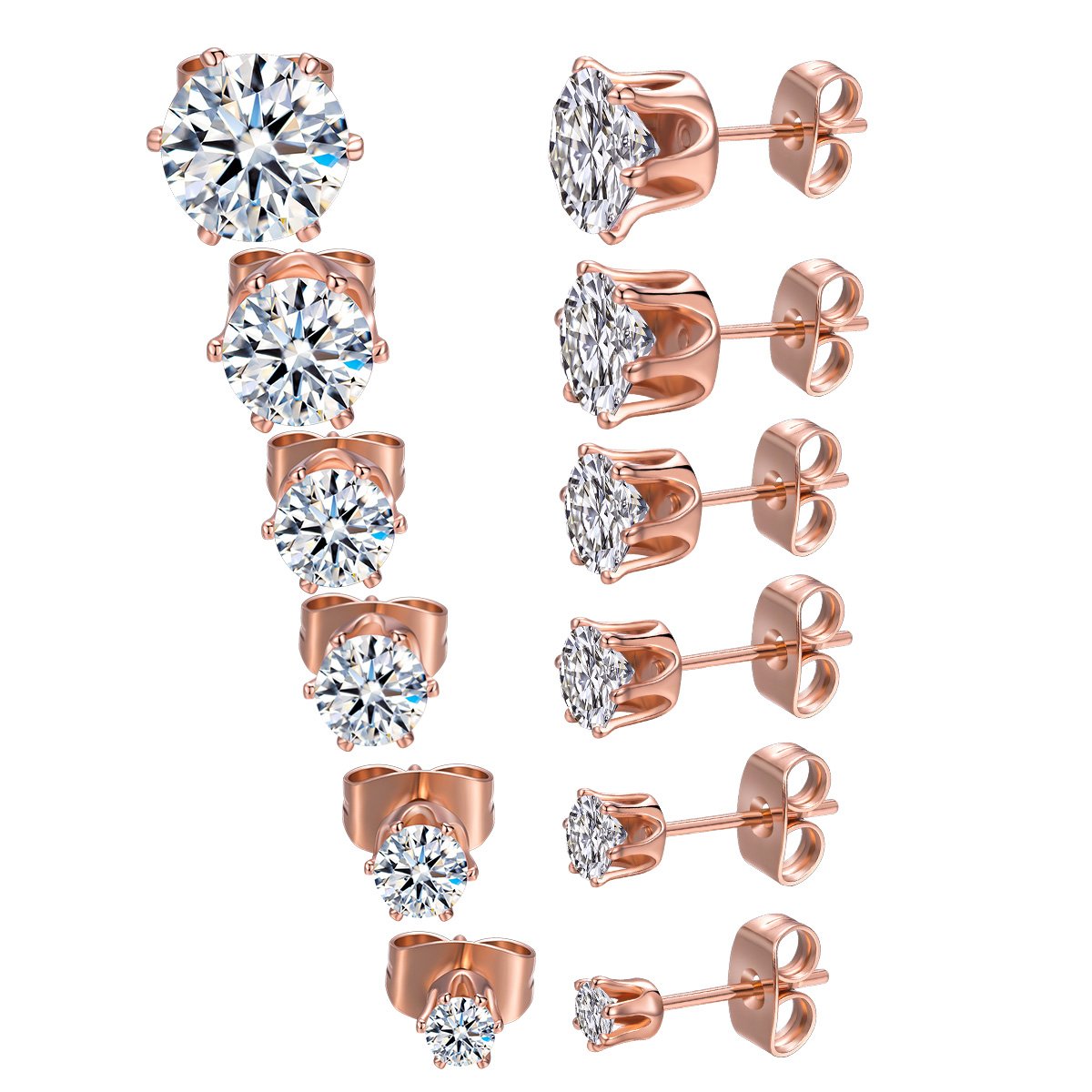6 Pairs Simple Style Round Inlay 304 Stainless Steel Zircon 18K Gold Plated Ear Studs display picture 2