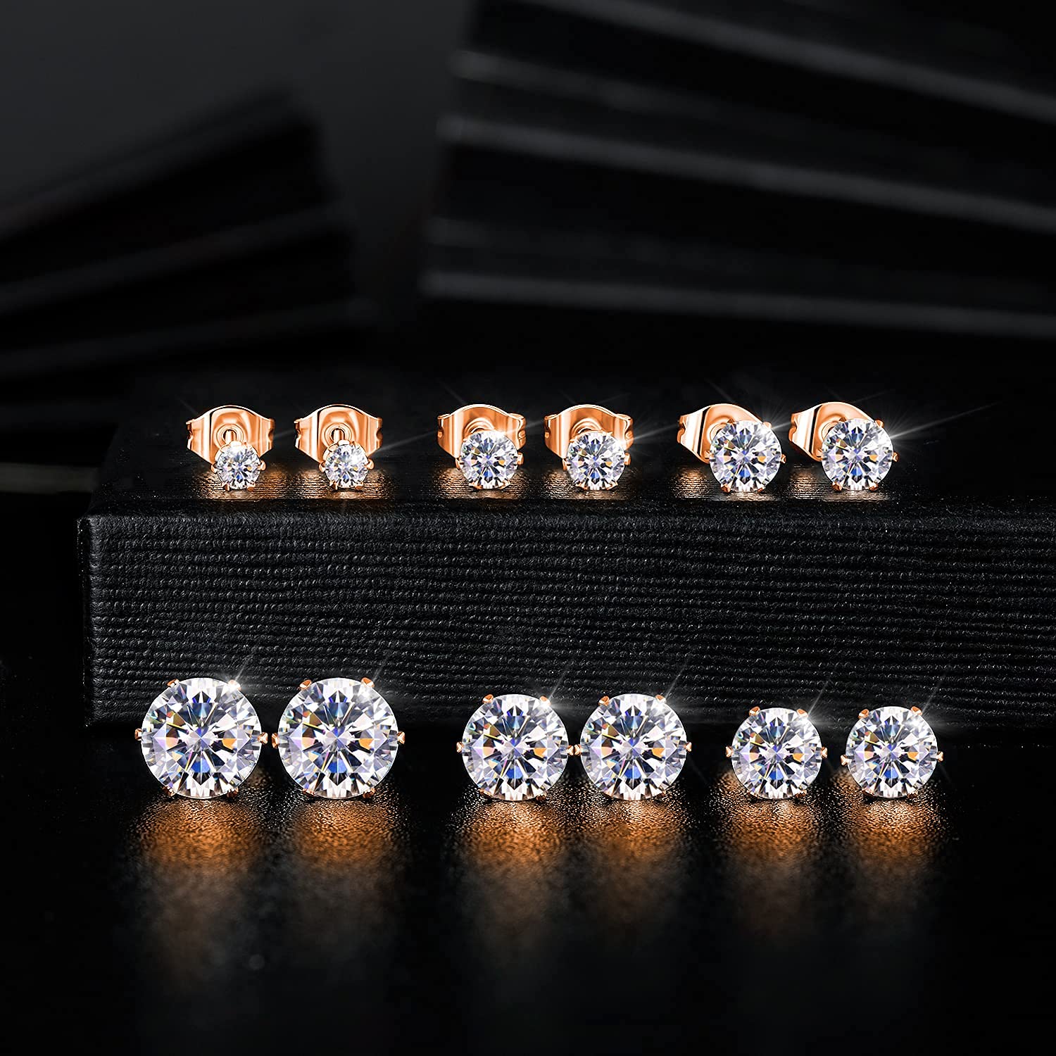 6 Pairs Simple Style Round Inlay 304 Stainless Steel Zircon 18K Gold Plated Ear Studs display picture 1