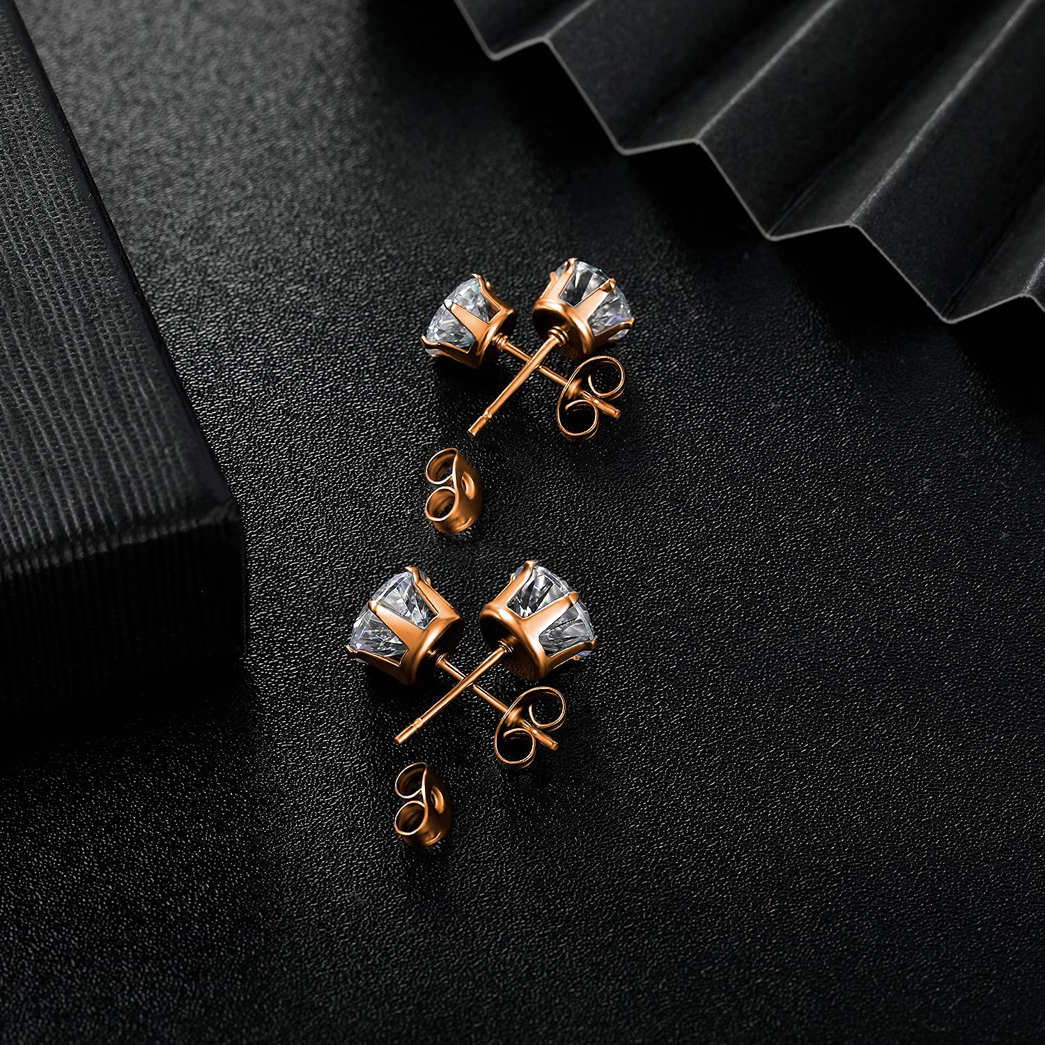 6 Pairs Simple Style Round Inlay 304 Stainless Steel Zircon 18K Gold Plated Ear Studs display picture 3