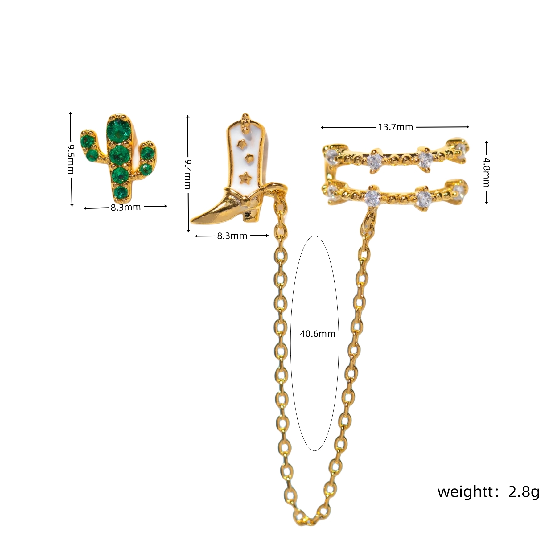 1 Piece Ethnic Style Cactus Tassel Sterling Silver Zircon 18K Gold Plated Drop Earrings display picture 5