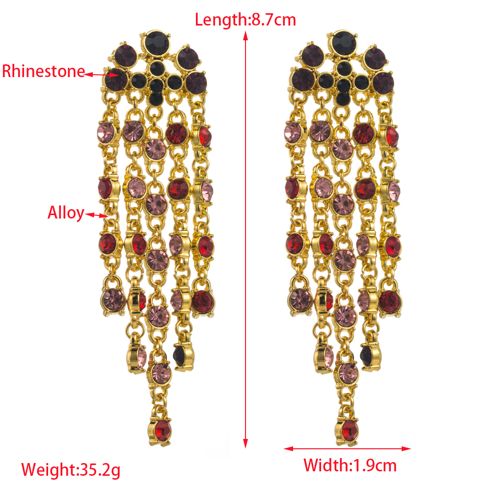 1 Pair Casual Elegant Tassel Inlay Zinc Alloy Artificial Diamond Gold Plated Drop Earrings display picture 1
