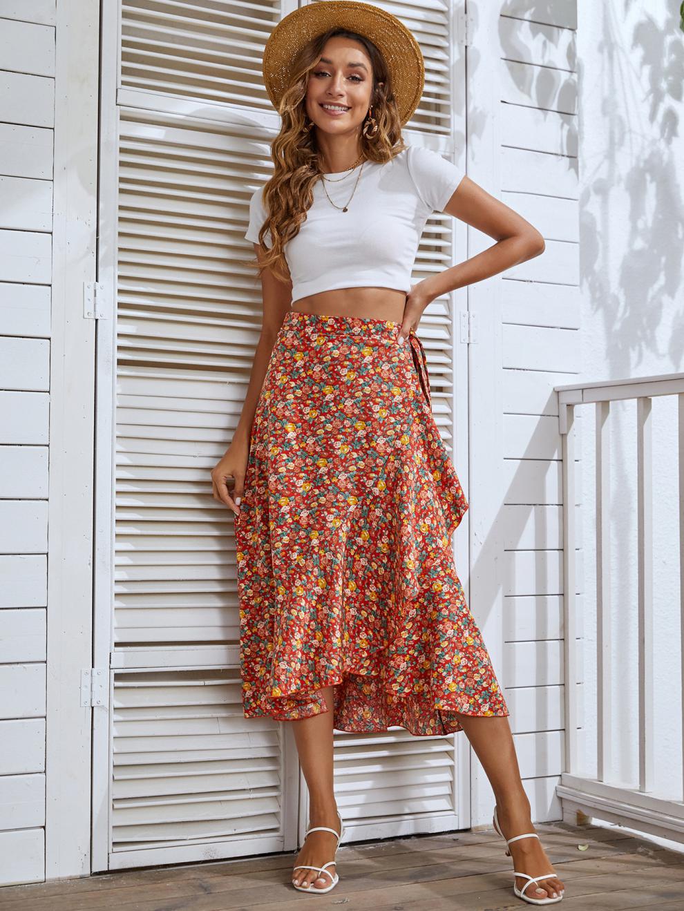 Summer Vintage Style Ditsy Floral Polyester Midi Dress Skirts display picture 1