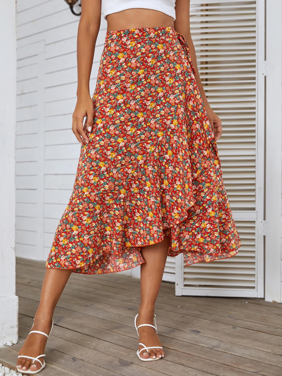 Summer Vintage Style Ditsy Floral Polyester Midi Dress Skirts display picture 2